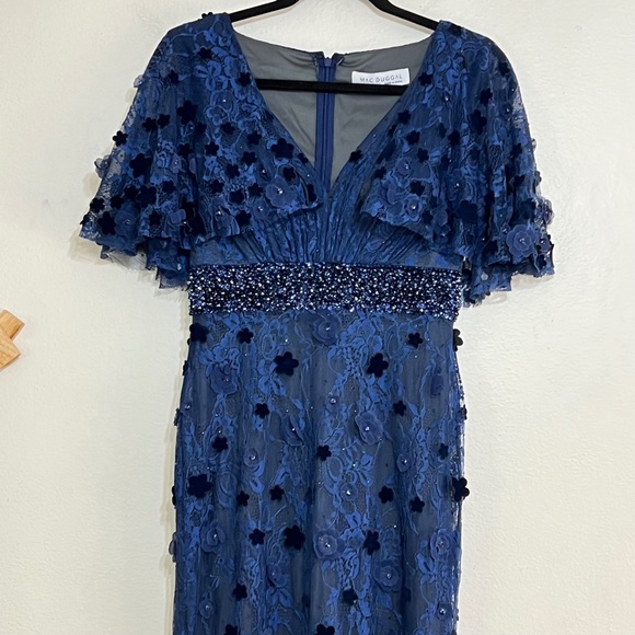 Mac Duggal 67712 Floral Applique Flutter Sleeve Beaded Waist Gown - Picture 6 of 12